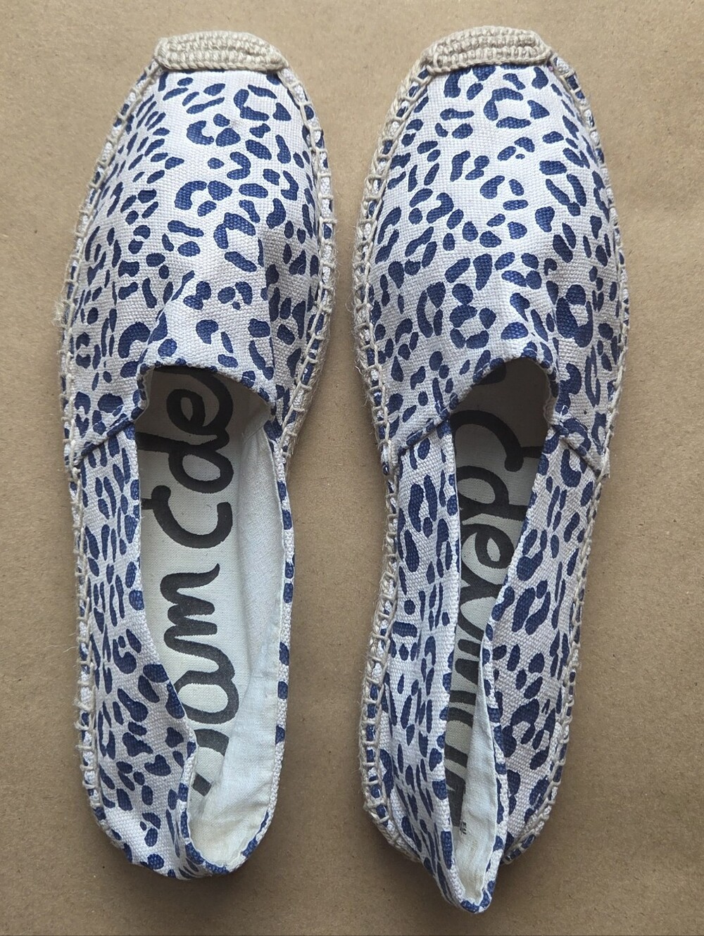 Sam Elderman Verona Slip-on Espadrille Blue & Cream Leopard Print Size 8